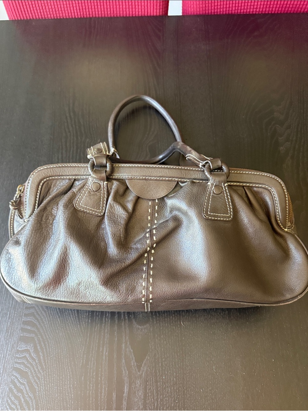 Cole Haan Dark Brown Leather Satchel with Top Handles
